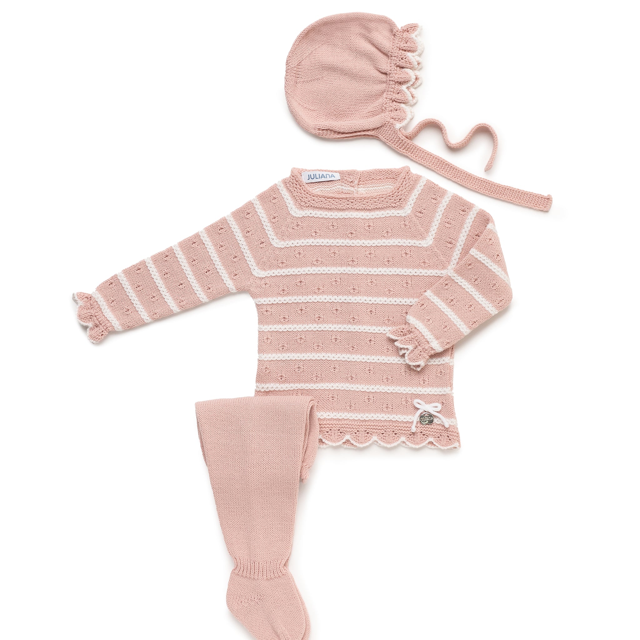 Striped 4-Piece Newborn Set with Cable Knit and Matching Blanket
