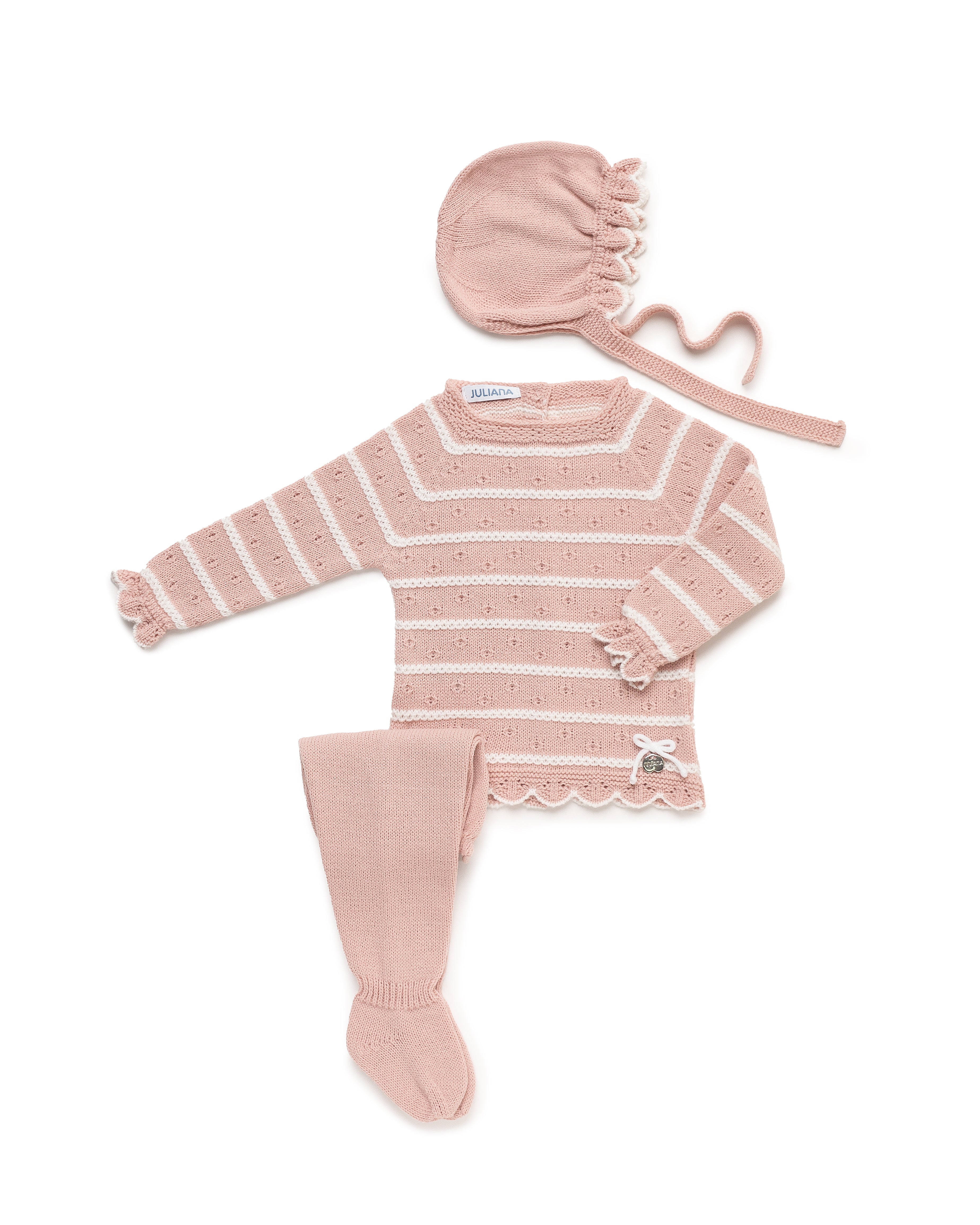 Striped 4-Piece Newborn Set with Cable Knit and Matching Blanket