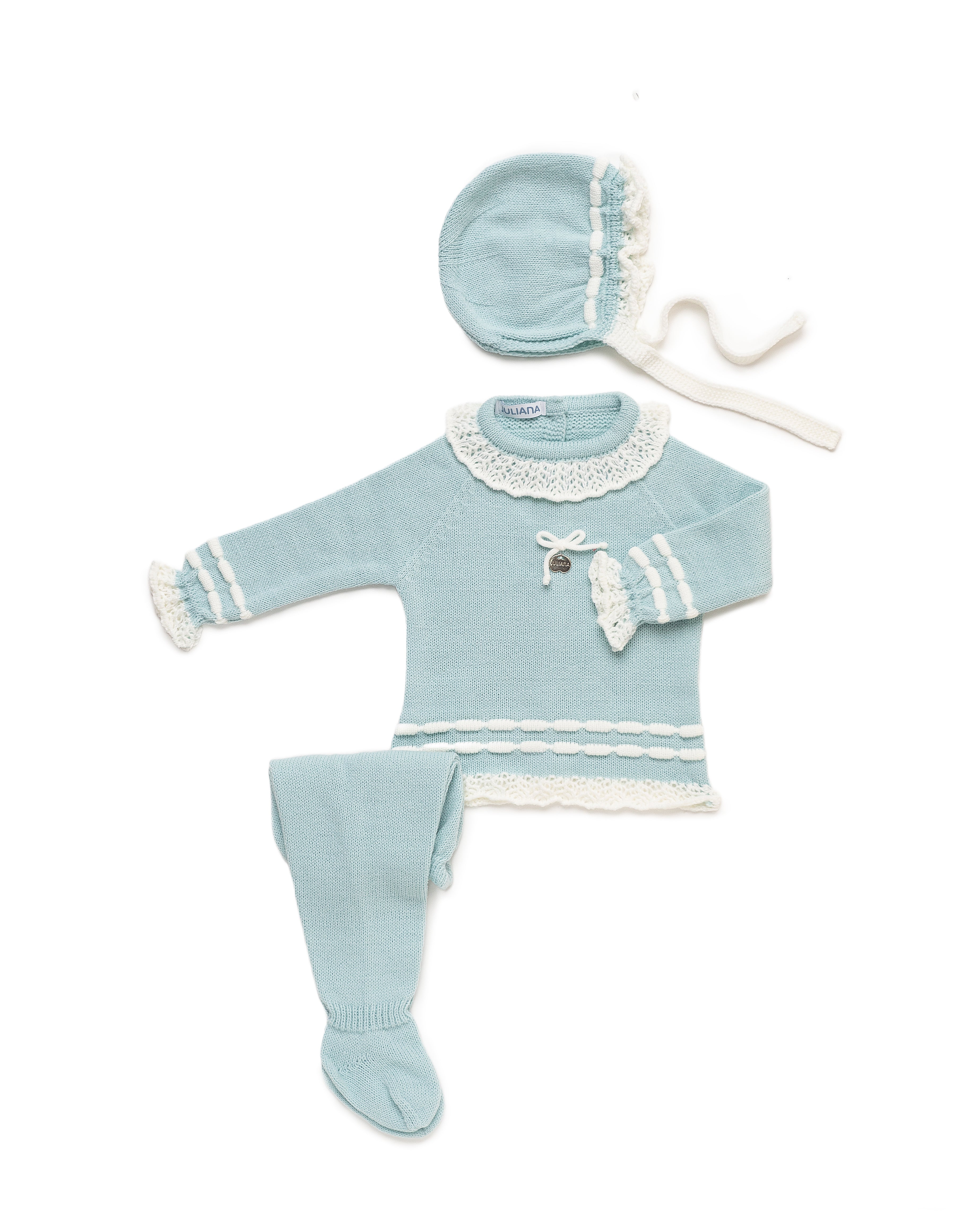 3-Piece Newborn Set with Striped Pattern on Hem and Sleeves and Ruffle, Including Matching Blanket