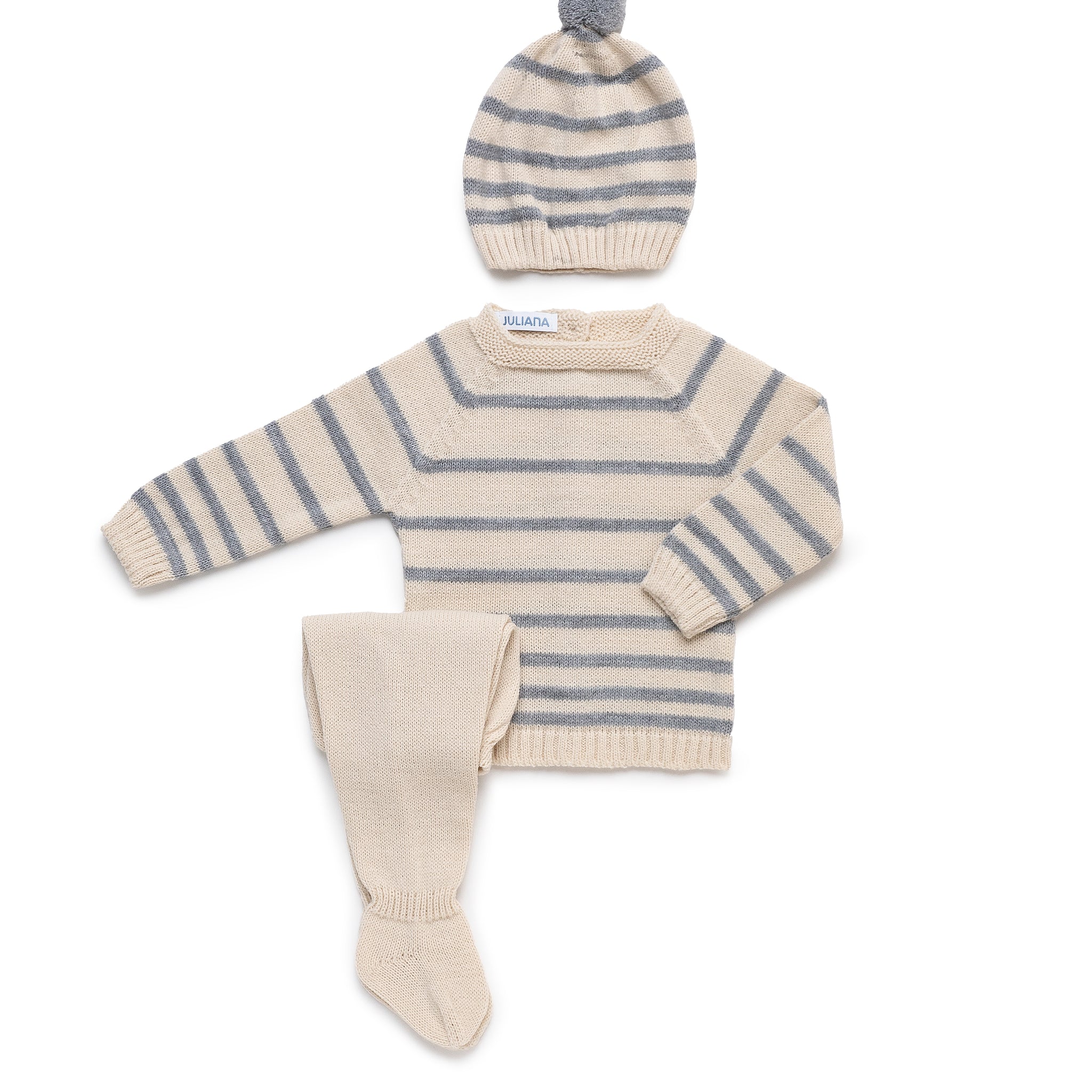 Striped 4-Piece Newborn Set Including Matching Blanket