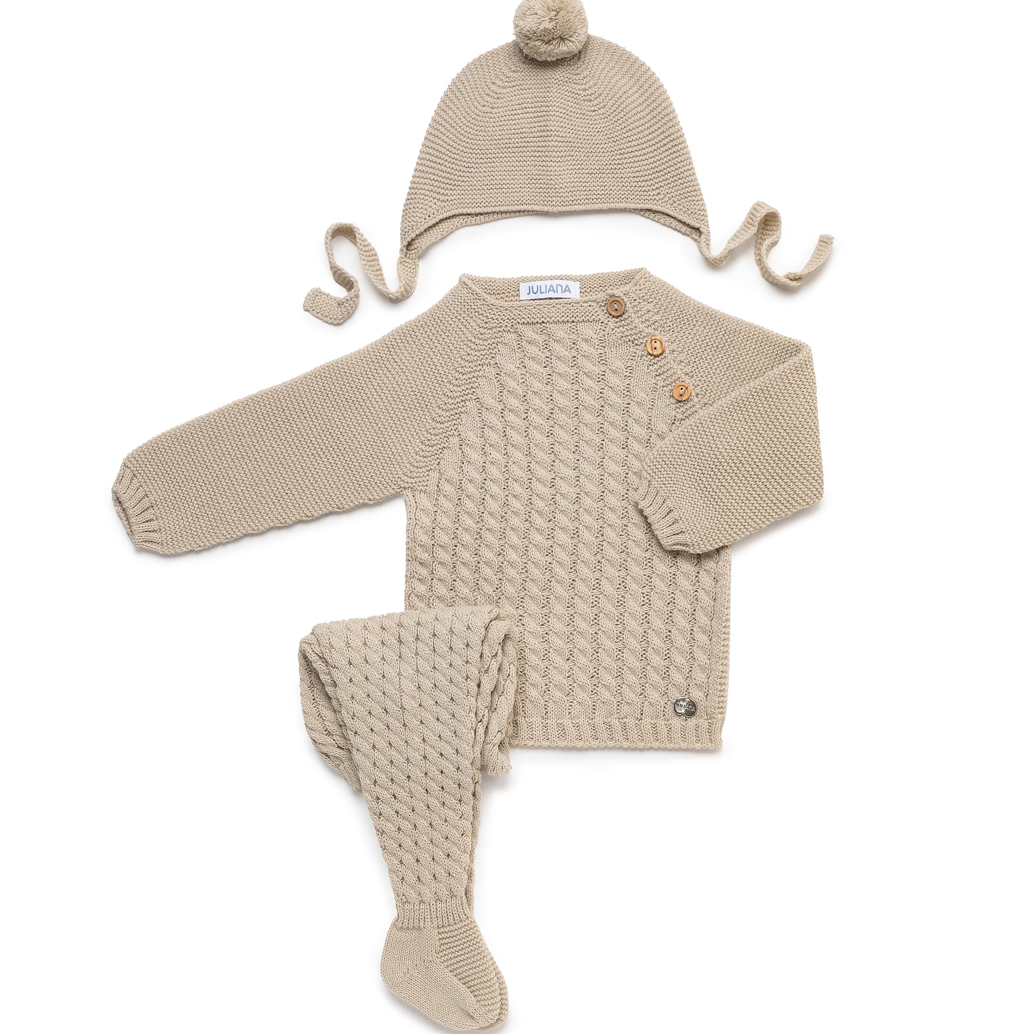 4-Piece Newborn Set with Braided Knit and Matching Blanket