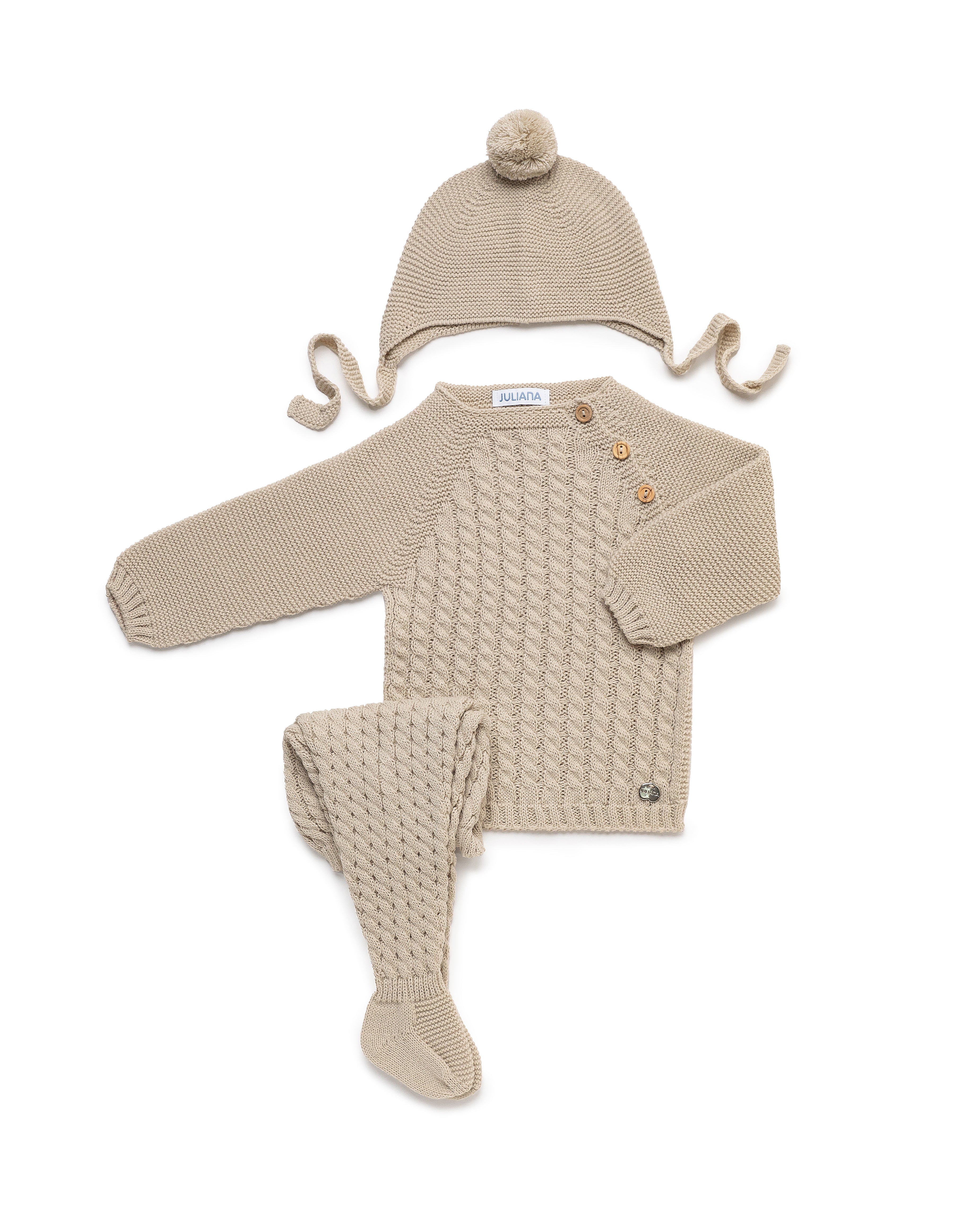 4-Piece Newborn Set with Braided Knit and Matching Blanket