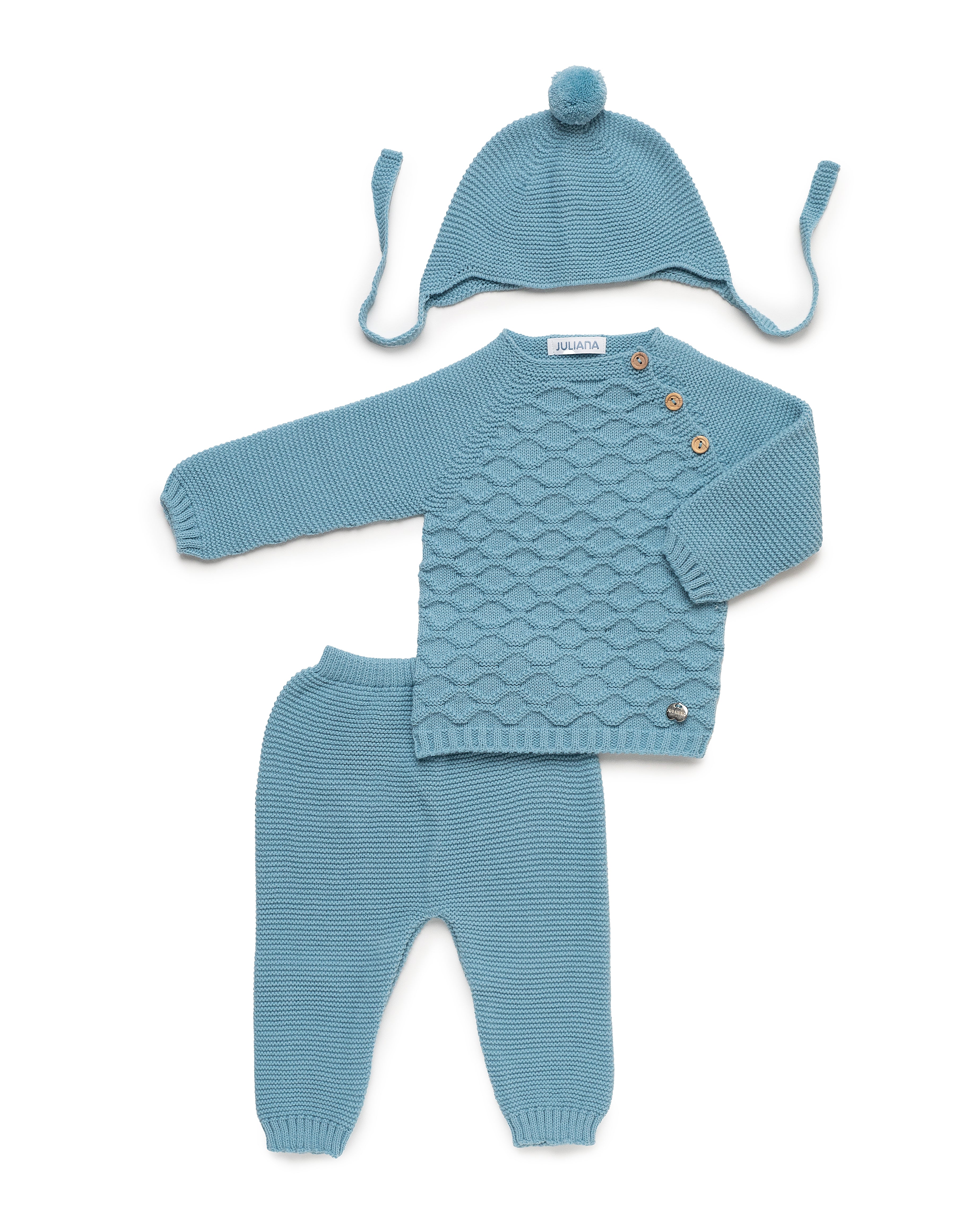 5-Piece Newborn Linen Set with Diamond Pattern, Trousers, and Matching Blanket