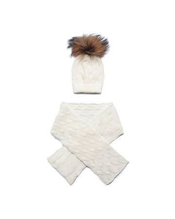 Braided Knitted Scarf With a Natural Fur Hat Pompon