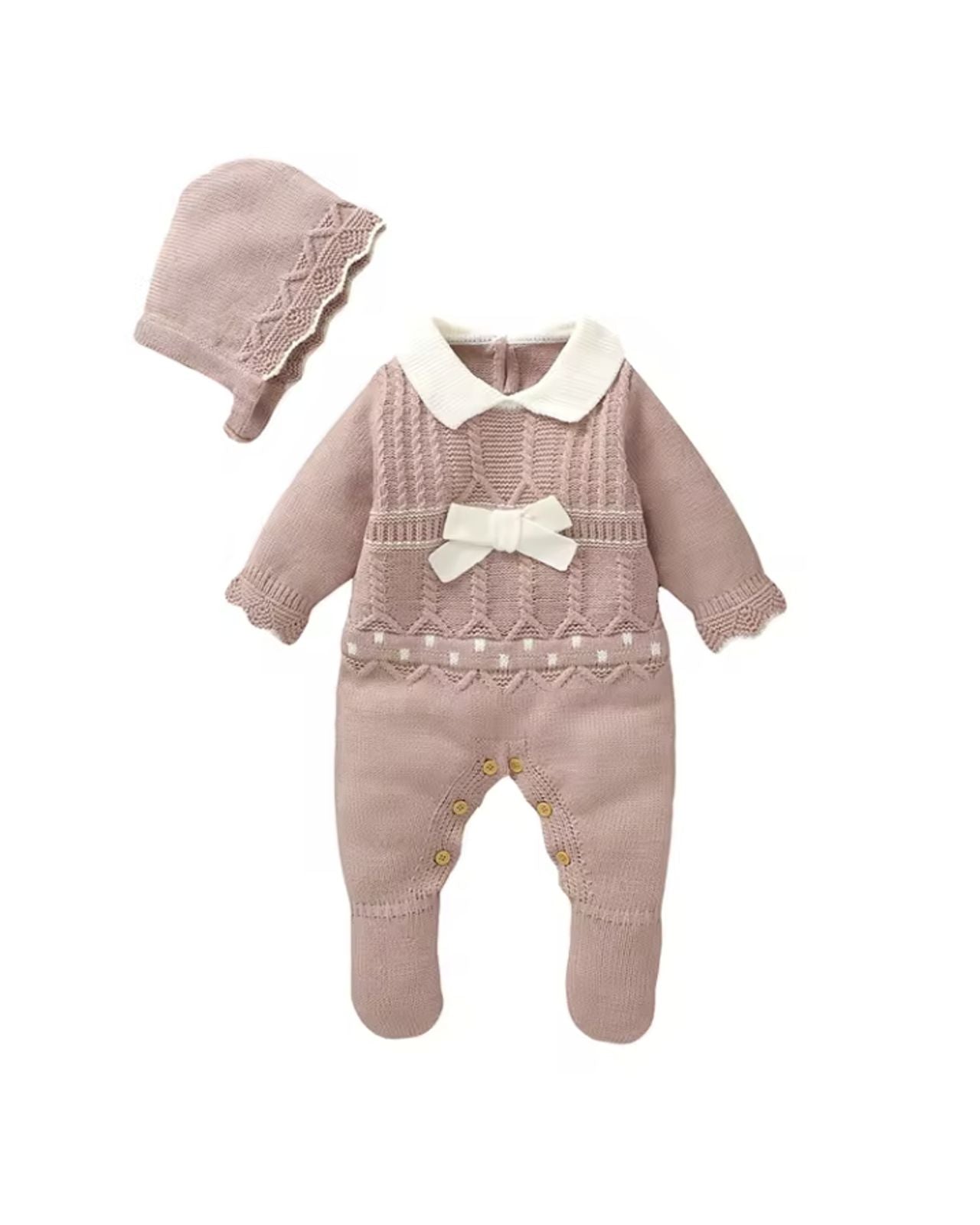 Romper with Shirt Collar, Leg Buttons With Matching Beanie