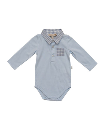 Long-Sleeve Baby Bodysuit with Collar and Pocket