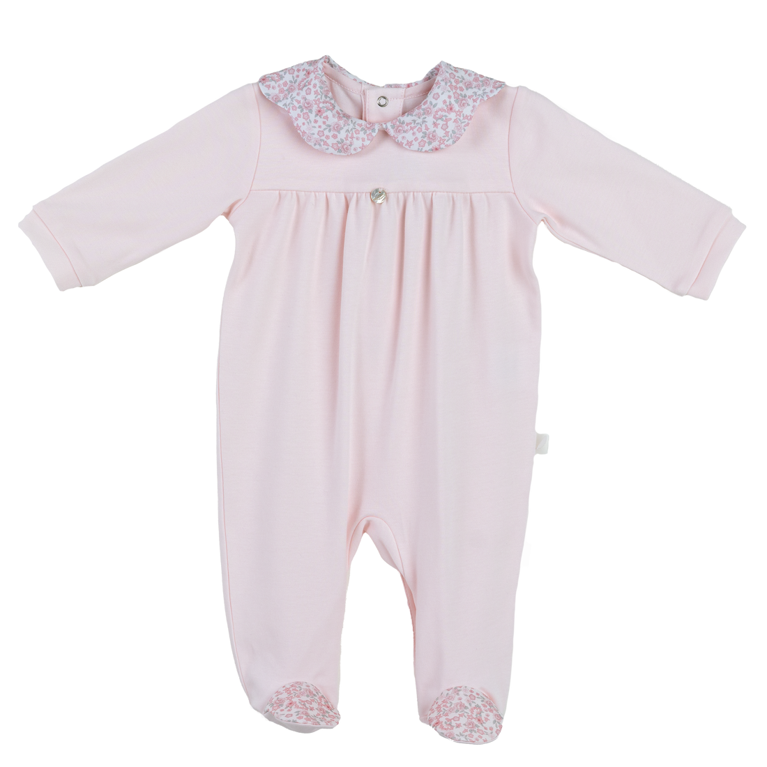 Baby Girl Romper With Floral Collar and Footies - 100% Cotton