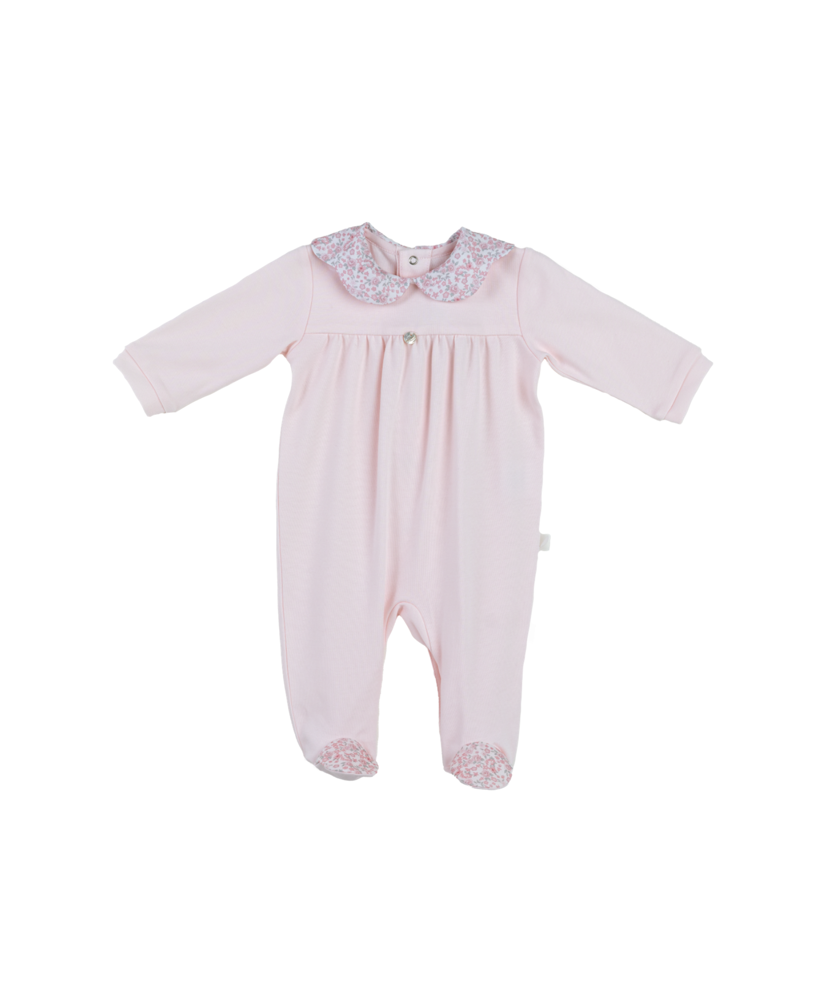 Baby Girl Romper With Floral Collar and Footies - 100% Cotton