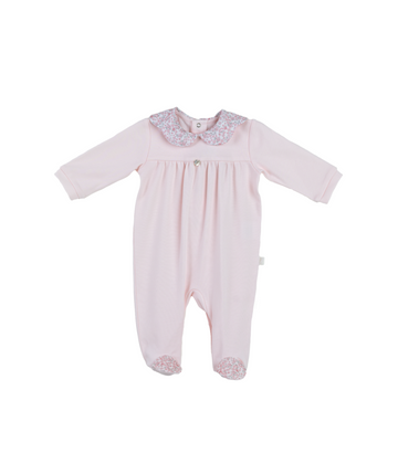 Baby Girl Romper With Floral Collar and Footies - 100% Cotton