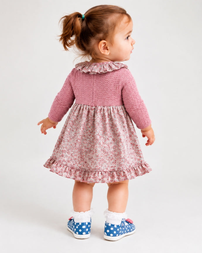 Knitted Bodice Dress with Floral Skirt